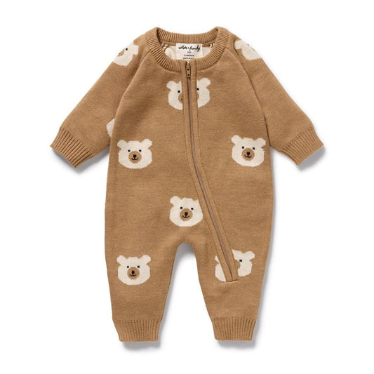 Bear Zip Knit Romper Organic