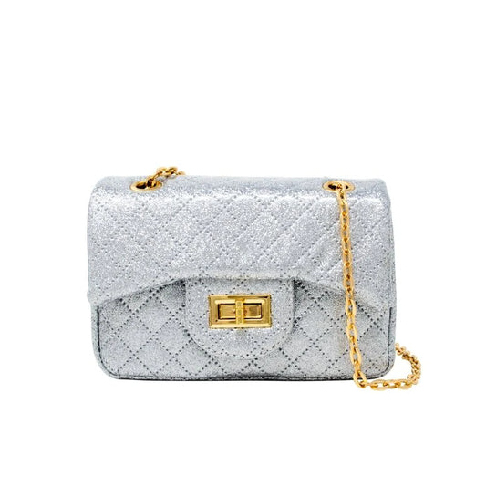 Classic Quilted Sparkle Bag-Silver : Mini