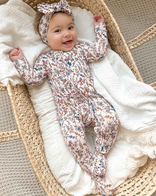 Anna Floral Ruffled Zipper Footie