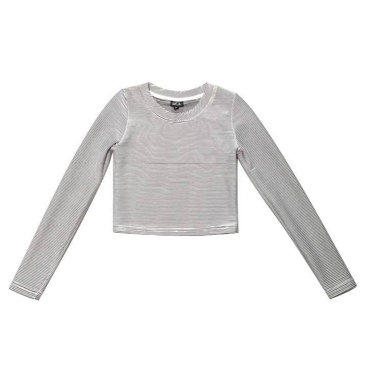 Black & White Striped LS Crop Top