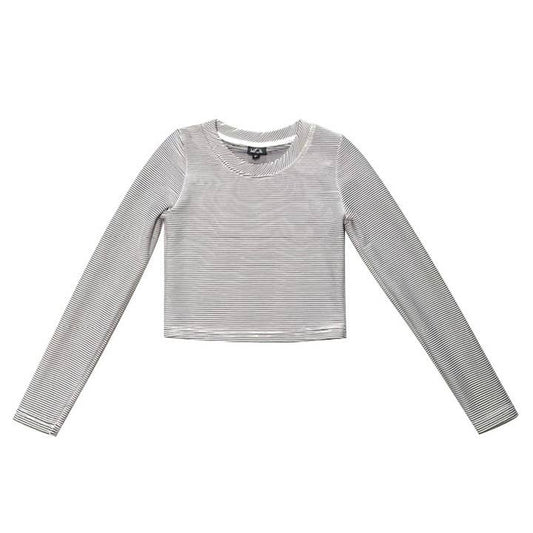 Black & White Striped LS Crop Top