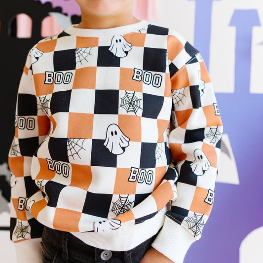Boo Checkered Halloween Toddler Sweatshirt