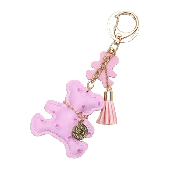 Teddy Bear Keychain Bag Charms - Faux Leather