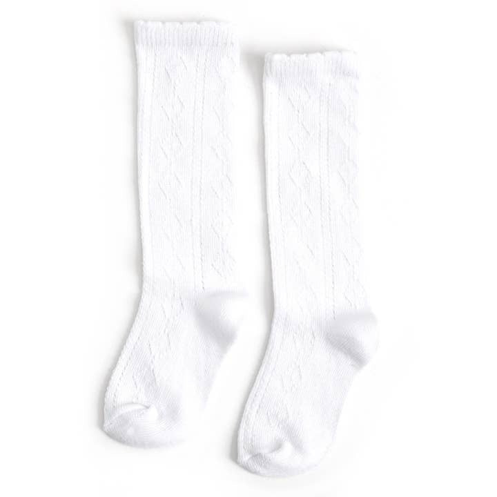 Scalloped Fancy Knee High Socks - White