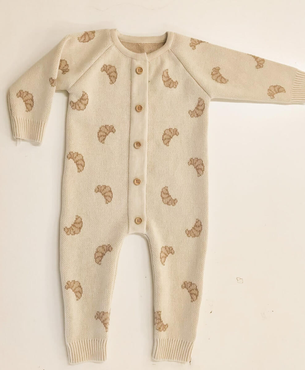 Organic Knit Magnetic Romper-Croissant : 3-6m