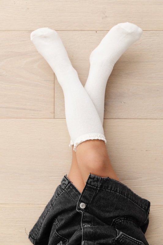 Ivory Lace Top Knee High Socks