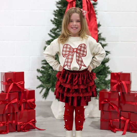 Plaid Bow Patch Toddler Sweat Shirt