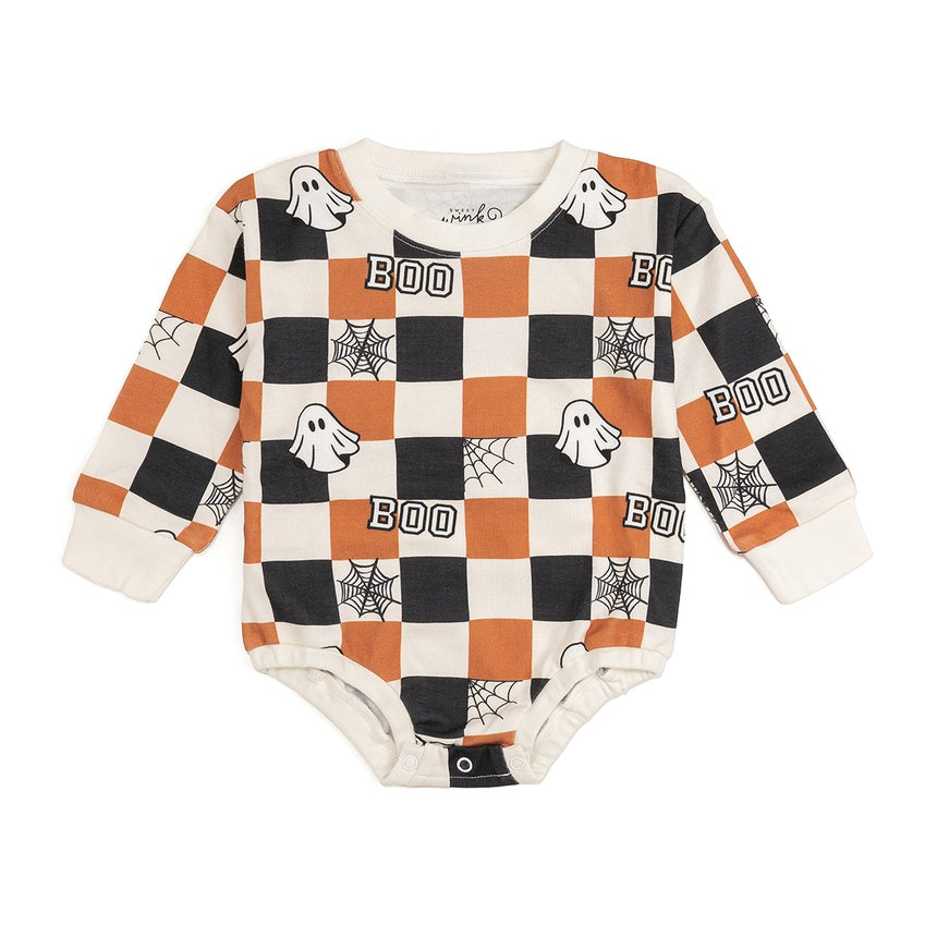 Boo Checkered Halloween LS Romper