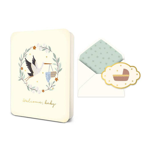 Welcome, Baby Stork w/ Basket Card