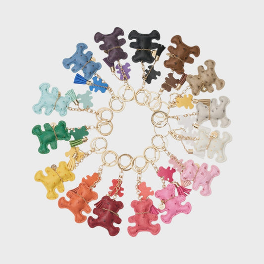 Teddy Bear Keychain Bag Charms - Faux Leather