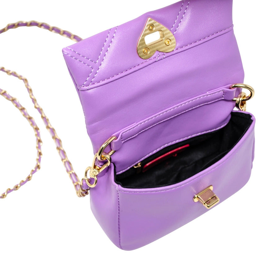 Quilted Soft Heart Lock Purse / Purple