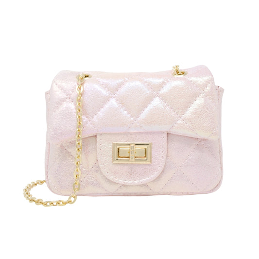 Classic Quilted Shiny Mini Bag-Pearl