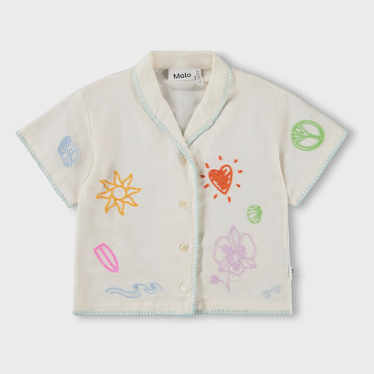Rosalle Beach Embroidered Toddler Button Up in White Cap