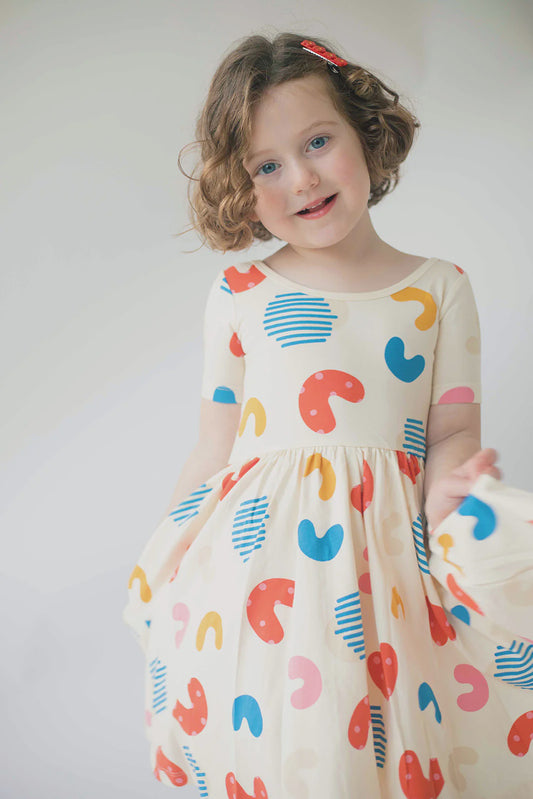 Short Sleeve Twirl Dress Macaroni