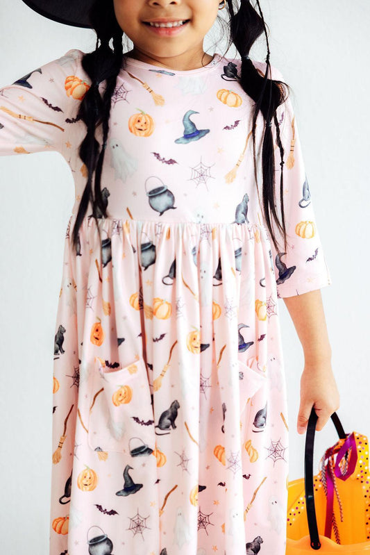 Hey Boo 3/4 Sleeve Pocket Twirl Baby Dress