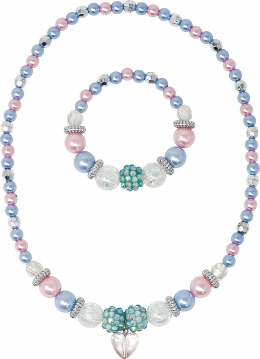 Blue Ice Princess Stretch Pearl Beaded Necklace & Bracelet Set