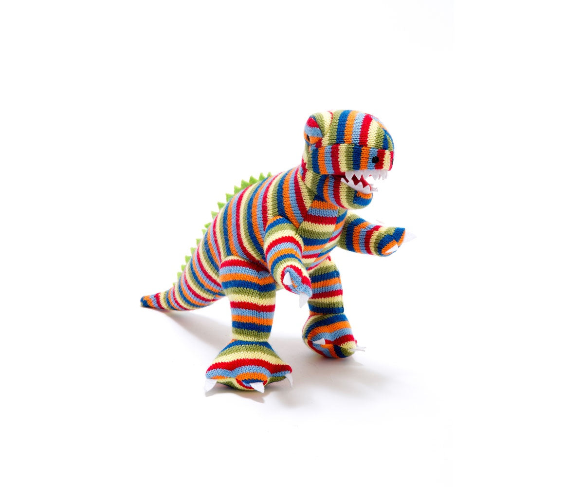 Knitted T Rex Stripe Rattle