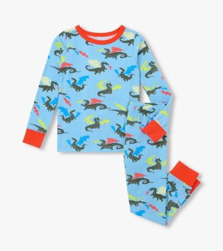 dragons glow in the dark stretch jersey pajama set
