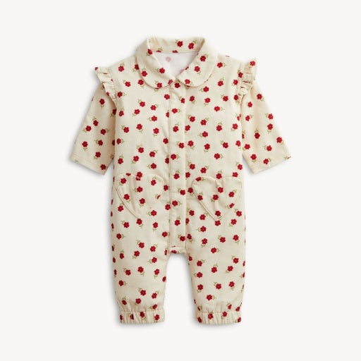 FLORAL CORDUROY RUFFLE JUMPSUIT