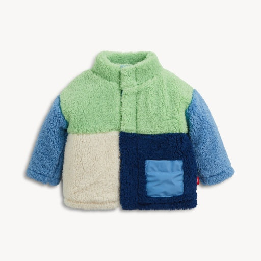 BLUE COLORBLOCK SHERPA BOYS JACKET