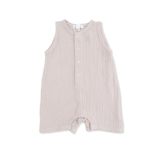 Solid Muslin French Oak - Sleeveless Shortie Romper