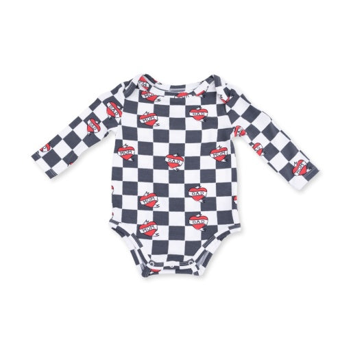 Heart Tattoo Check Black - Long Sleeve Bodysuit