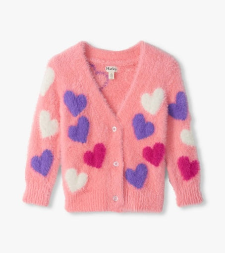 jumbo hearts fuzzy cardigan