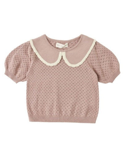 POINTELLE COLLARED TOP ROSEWOOD