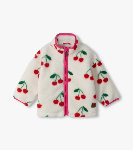 cherries mock neck faux sherpa jacket