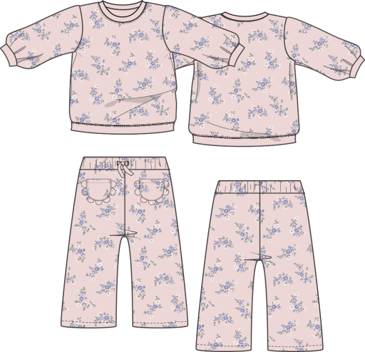 Sweet Hanna Floral Velour - Oversized Sweatshirt and Wide Leg Pant