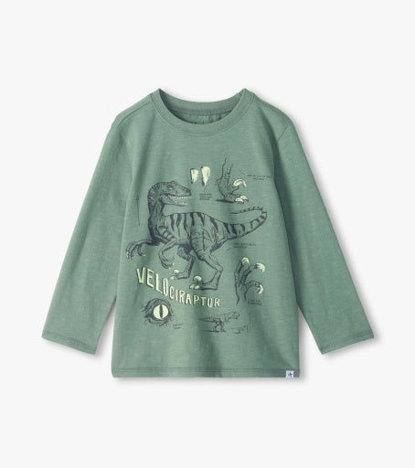 velociraptor glow in the dark crew neck tee
