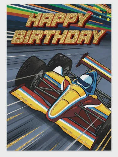 Race Car Foil Birthday Card