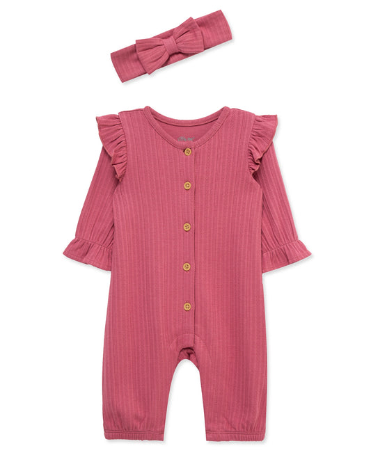 Ribbed Ruffle Jumpsuit Rose