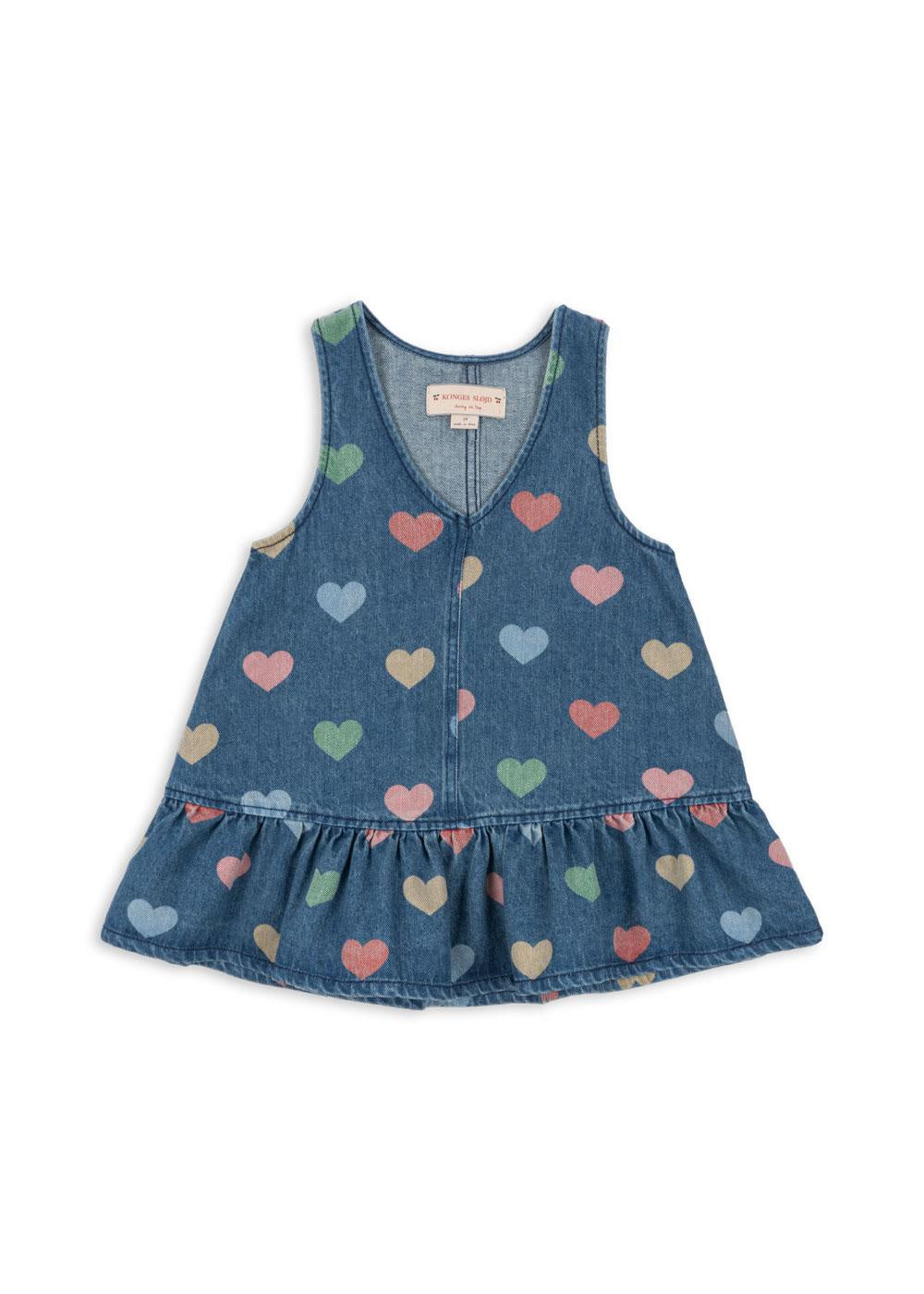Magot Heart Denim Ruffle Dress | GOTS