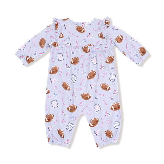 Touchdown Time Lavender Ruffle Sleeve Romper