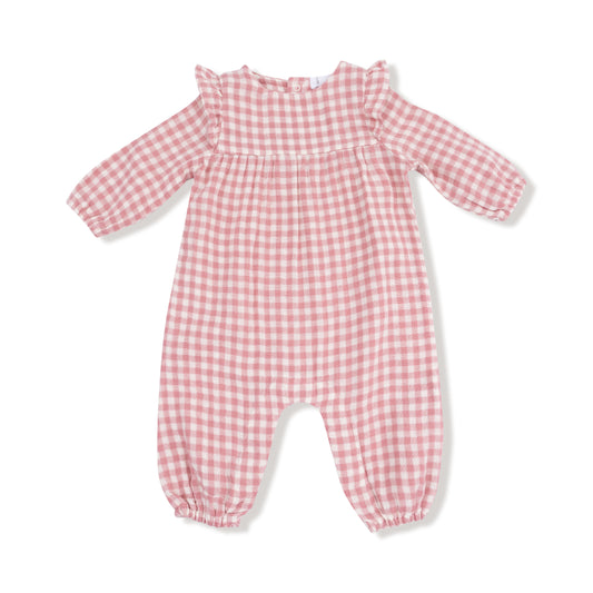 Rose Gingham Ruffle Sleeve Romper