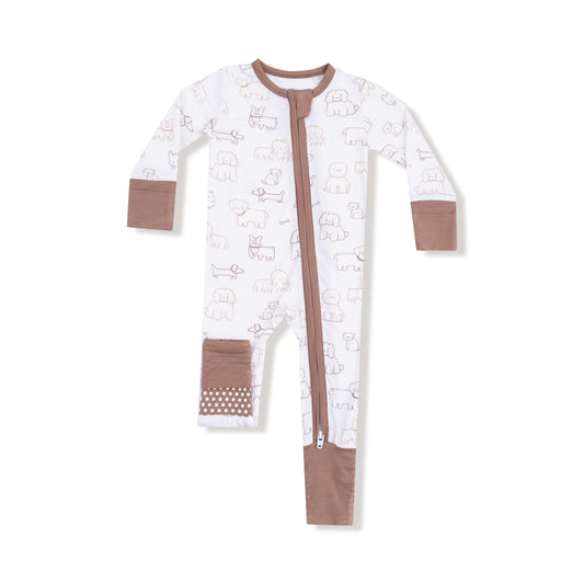 Neutral Pups 2 Way Zip Romper