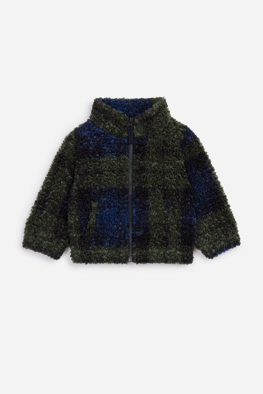 Plaid Teddy Fleece Zip Up Jacket