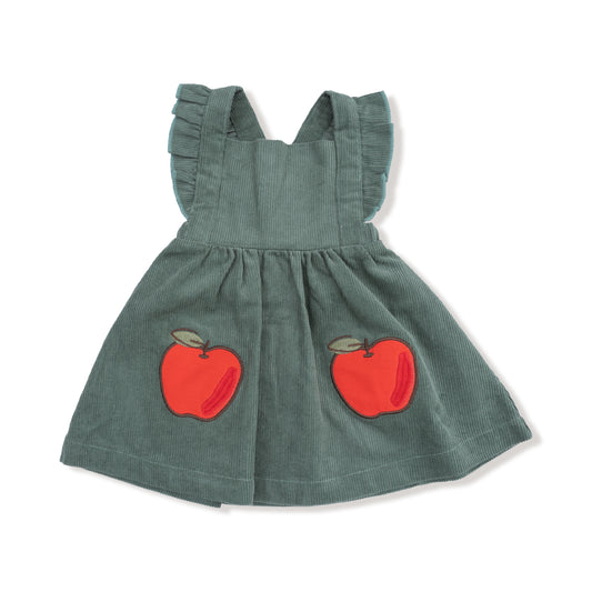 Corduroy Pinafore Dress w/ Apples