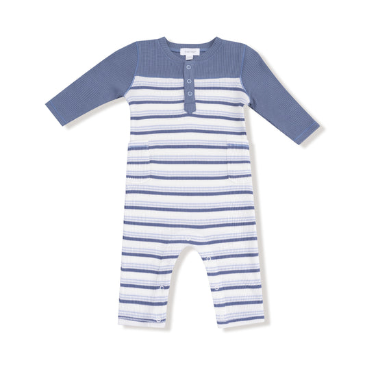 Vintage Stripe Blue Romper w/ Contrast Sleeves