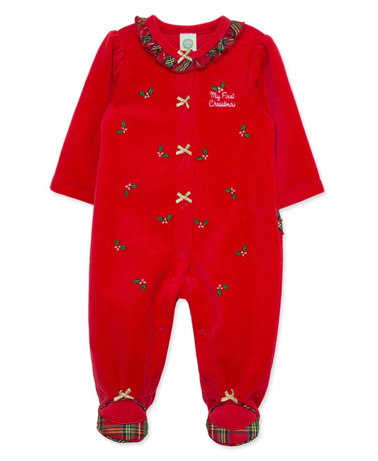 Holly Red Velour Xmas Footie
