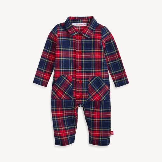 Holiday Plaid Flannel Button Romper