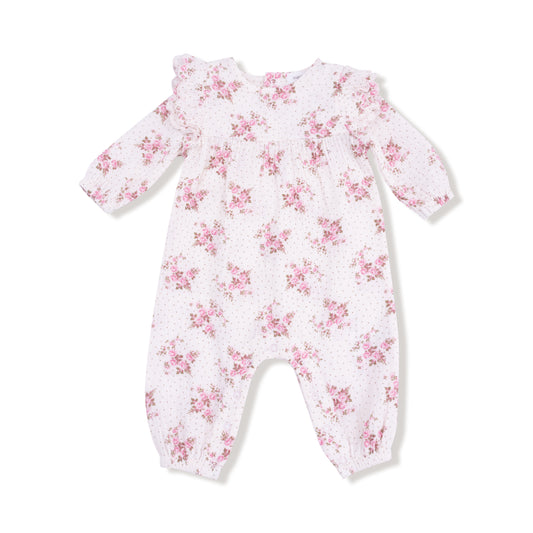 Belle Rosette Dot LS Petal Ruffle Romper