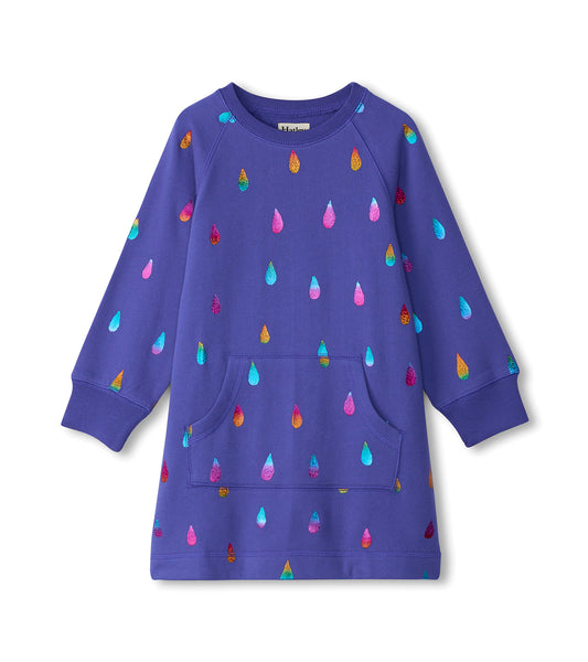 Rainbow Raindrops Sweatshirt Dress