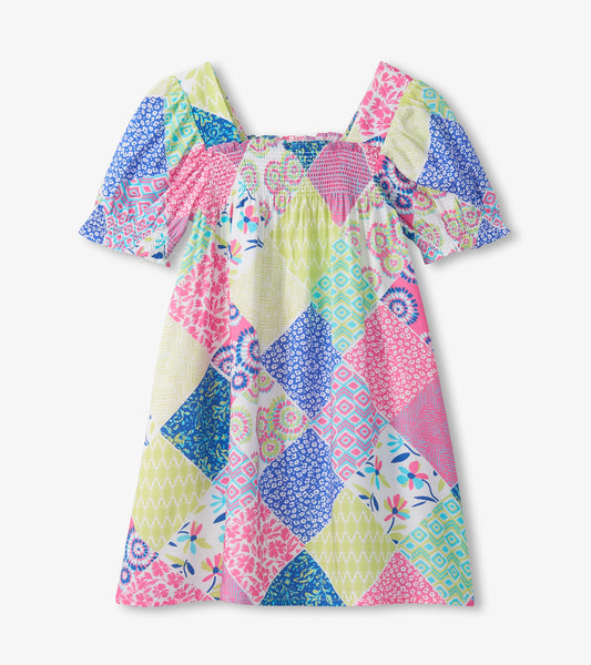 Mix-Up Patch Work Smocked Dress