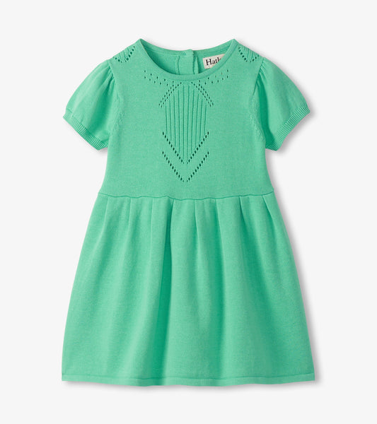 Neptune Green Knit Baby Pointelle Dress