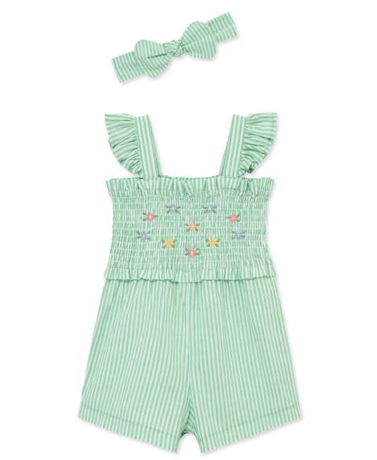 Green Stripe Floral Romper