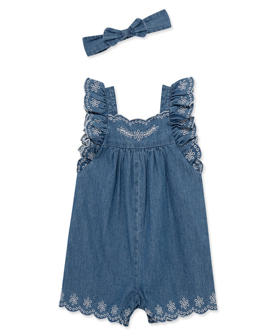 Embroidered Chambray Romper