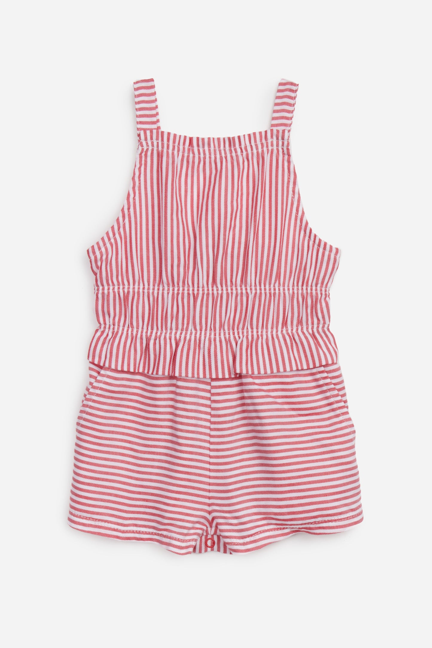 Cherry White Striped Romper
