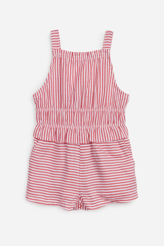 Cherry White Striped Romper